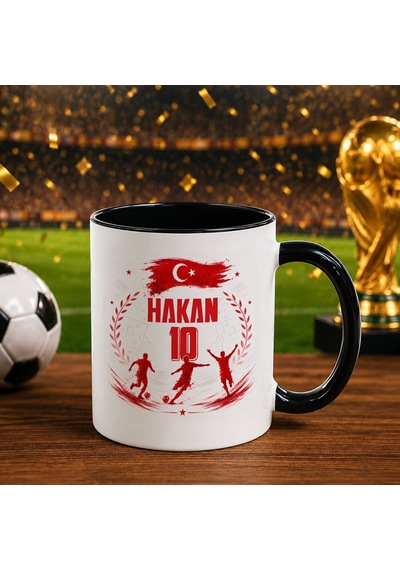 Bk Gift Kişiye Özel Türkiye Taraftar Temalı 2026 Dünya Kupası Tasarımlı Siyah Kupa Bardak -6, Tek Yürek Milli Takım Ruhu Beyaz