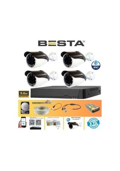 Gerçek 5 Mp Metal Kasa 4 Kameralı Ahd Güvenlik Seti 320 Gb Hdd Dahil