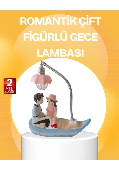 Hubrendy Tekno Romantik Çift Figürlü Gece Lambası Sandal Model Sevgiliye Özel Hediye AÇIK GRİ KAHVE KARIŞIMI