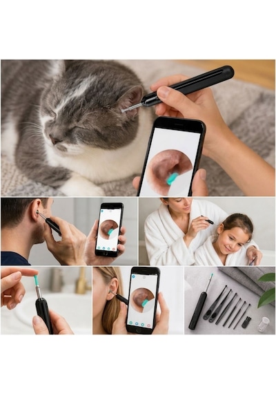 Siyah Kablosuz Hd Görüntülü Kulak Temizleme Kamerası, Led Işıklı Type-c Şarjlı İos Ve Android Uyumlu 0