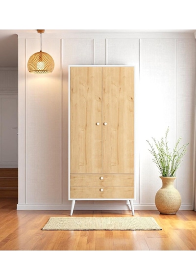 Floradesign Riva Elbise Dolabı / Iki Kapaklı Çekmeceli Dolap / Gardırop