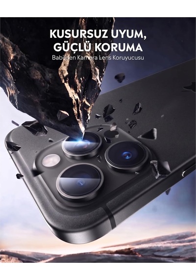 İphone 15 Pro / 15 Pro Max İle Uyumlu Safir Lens Koruyucu Ultra Dayanıklı Kolay Kurulum Aparatlı Parmak İzi Bırakmayan Yansıma Önleyici Kamera Lensi Koruma Siyah Titanyum