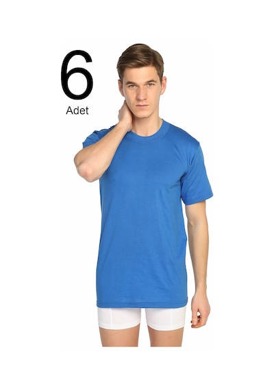 6'lı Paket 0 Yaka Erkek Fanila Saks Mavi