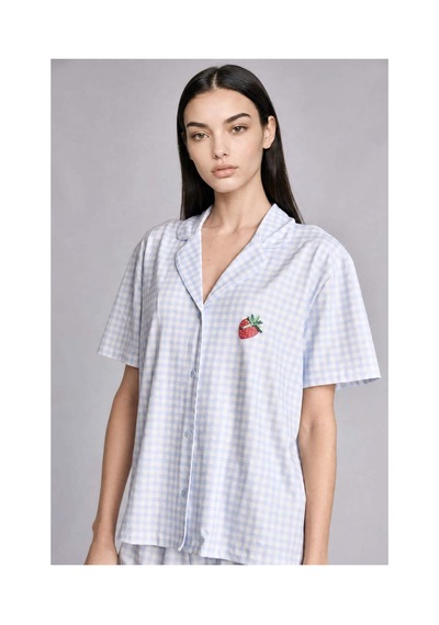 Defacto Regular Fıt Şortlu Kısa Kollu 2li Kareli Softshell Açık Mavi Pijama Takımı H6375ax26hsbe250 Mavi-be250