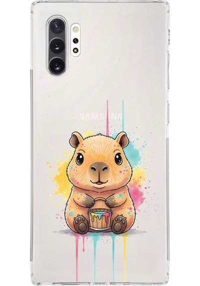 Samsung Galaxy Note 10 Plus İle Uyumlu Splash Kapibara Tasarımlı Şeffaf Silikon Kılıf Şeffaf
