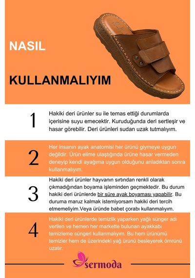 Sermoda Hakiki Deri Erkek Terlik - Yumuşak Kalın Taban Tabanlı Hakiki Deri Erkek Terlik Yc Taba
