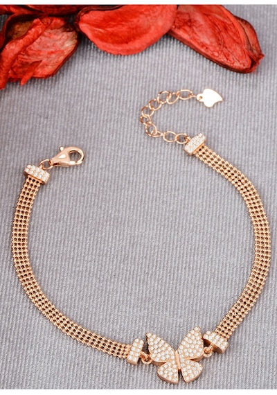 Papatya Silver 925 Ayar Gümüş Toplu Rose Kaplama Kelebek Bileklik