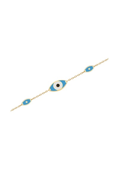Diamond Line - Gülaylar - Sarı Altın 14 Ayar Nazar Boncuğu Bilekl Standart N11.21806 Sarı Altın