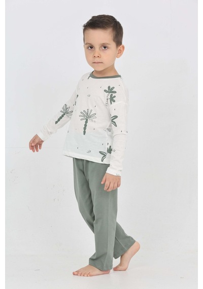 Toontoy Kids Toontoy Erkek Çocuk Palmiye Baskılı Pijama Takım Koyu Yeşil