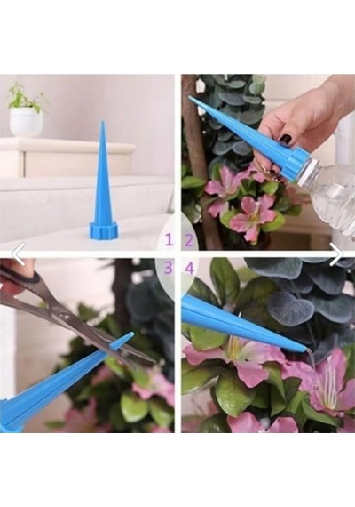 Otomatik Çiçek Sulama Aparatı, 4'lü Set, Mavi, Tüm Saksılara Uygun, Kalıcı Sulama Başlıkları Genel