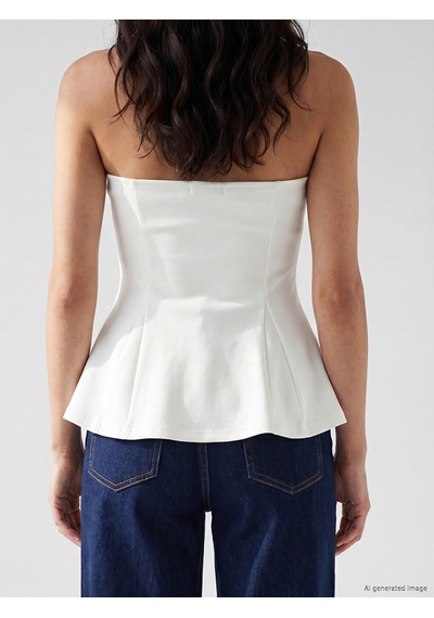 Lcw Vision Beyaz Straplez Yaka Peplum Korse Bluz