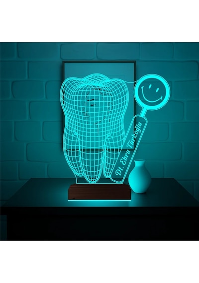 Luvivia Smile Diş Hekimi Diş Doktoru Hediye Kişiye Özel 3d Lamba - Masa Gece Lambası V1 Şeffaf