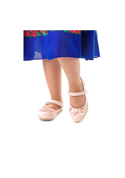 Kiko Kids Barbe Fiyonklu Cırtlı Kız Çocuk Babet Ayakkabı Pudra Pudra