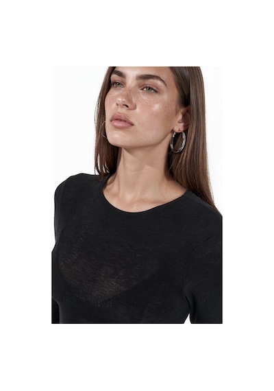 Hiccup Busem Slim Fit Uzun Kollu Transparan Bluz Siyah