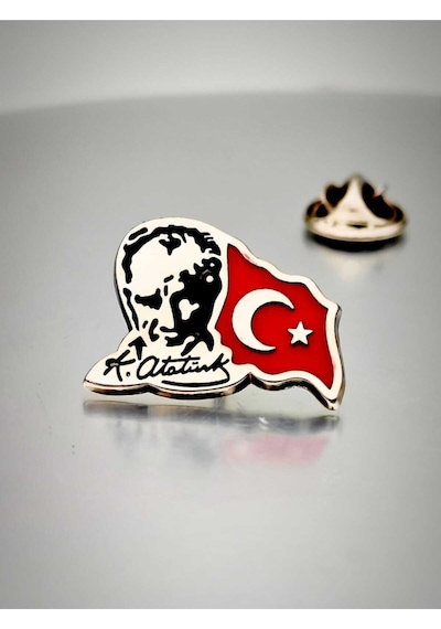 Yörük Tasarım Atatürk&bayrak Yaka Rozeti Krom Kaplama Gümüş