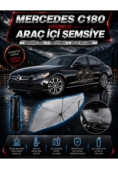 Mercedes C180 Araç Ön Cam Güneşliği Katlanabilir Şemsiye Oto Güneşlik Uv Korumalı Gölgelik Araba Oto Şemsiyesi
