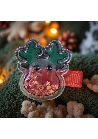 Noel Temalı 2'li Toka Seti Şapka + Geyik Christmas Hair Clip Set-209 Kırmızı