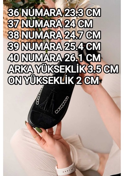 Bahrina Kadın Siyah Süet Püsküllü Terlik Siyah