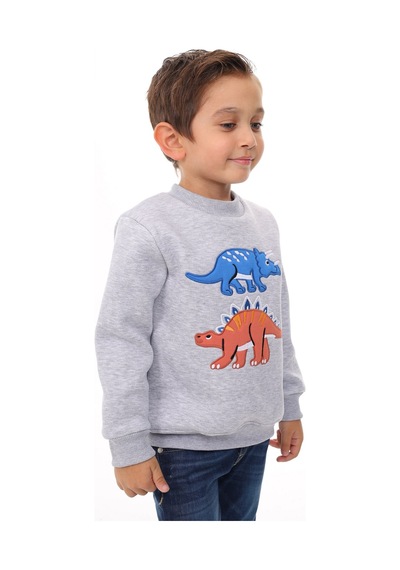 Toontoy Kids Toontoy Erkek Çocuk Nakışlı Sweatshirt Gri Melanj