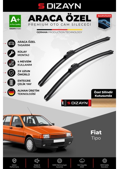 S-dizayn Fiat Tipo Ön Cam Silecek Seti 1987-1995 Premium Araca Özel 48-48 Cm A+ Kalite