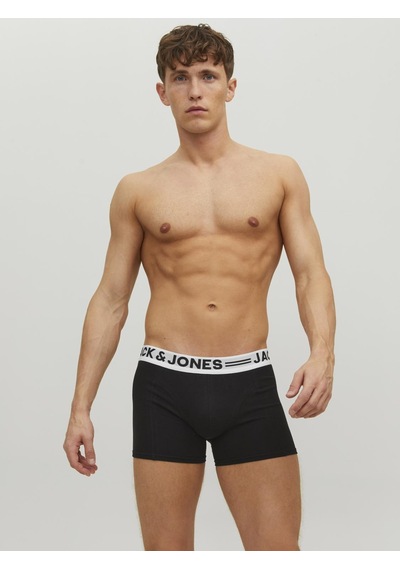 Jack & Jones Erkek Logolu Düz 3'lü Boxer Paketi - Sense Black Siyah