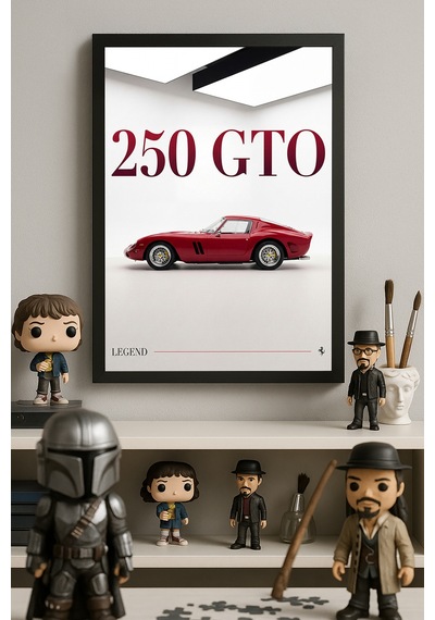 Ferrari 250 Gto Siyah Ahşap Çerçeveli Poster, Dekoratif Araba Duvar Tablosu