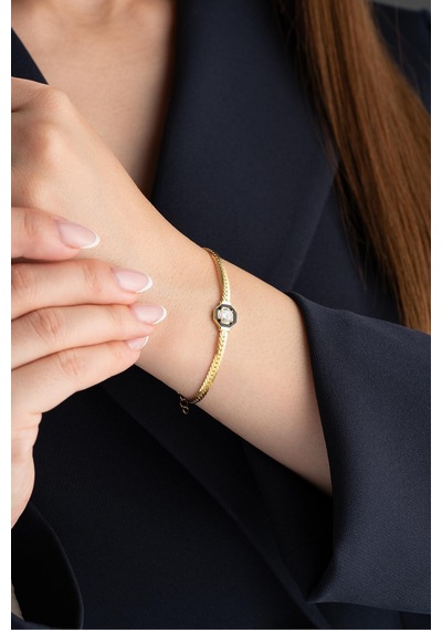 Çekirdekjewelry 925 Ayar Gümüş Gold Hasır Serenay Bileklik Sarı