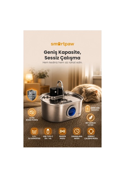 Aqua Max Sensörlü Kedi Su Pınarı Distribütör Garantili
