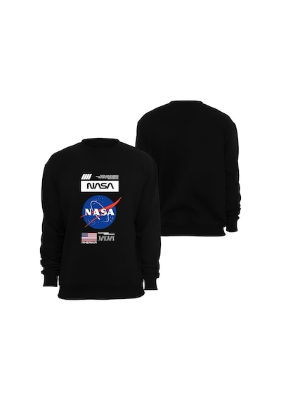 Nasa Baskılı Özel Tasarım Unisex Bisiklet Yaka Sweatshirt Siyah