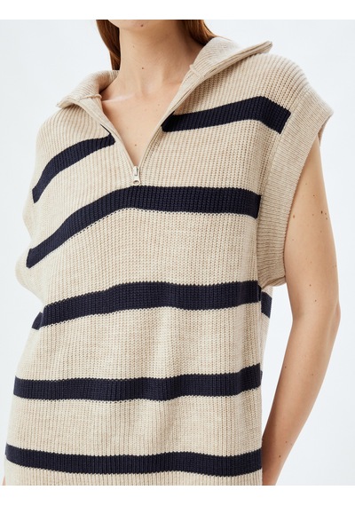 Koton Triko Oversize Süveter Yarım Fermuar Detaylı Dik Yaka Kolsuz Lacivert Çizgili 5wak20042ht 7s2 Koton Triko Oversize Süveter Yarım Fermuar Detaylı Dik Yaka Kolsuz Lacivert Çizgili 5wak20042ht 7s2