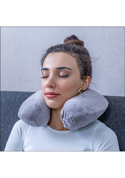 SimpleThePillow Visco Seyahat Yastığı Araba Uçak Otobüs Taşıt İçi Yolculuk Yastığı Ortopedik Yastık Gri 31*27*10