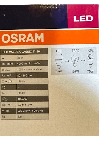 Osram 36w 197w 3000k Sarı Işık E27 Duylu Led Torch Ampul