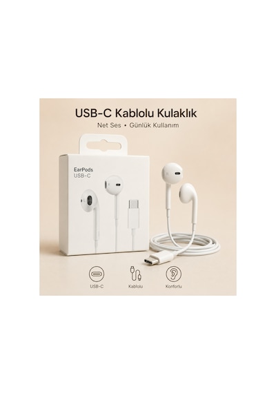 Type-c Kulaklık Usb-c Mikrofonlu Kablolu Kulak İçi Kulaklık İphone 15 16 17 Uyumlu