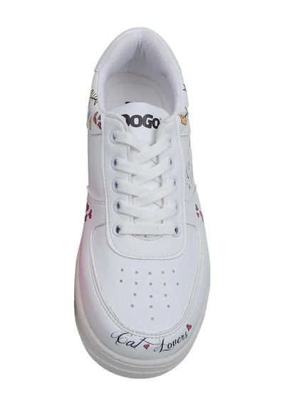 Kadın Vegan Deri Beyaz Sneakers - Cat Lovers Tasarım Çok Renkli