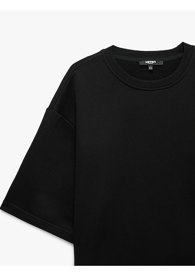 Koton Etiket Detaylı Üç İplik Rahat Kalıp Bisiklet Yaka Kısa Kollu Sweatshirt Siyah 7wam70209mk Koton Etiket Detaylı Üç İplik Rahat Kalıp Bisiklet Yaka Kısa Kollu Sweatshirt Siyah 7wam70209mk