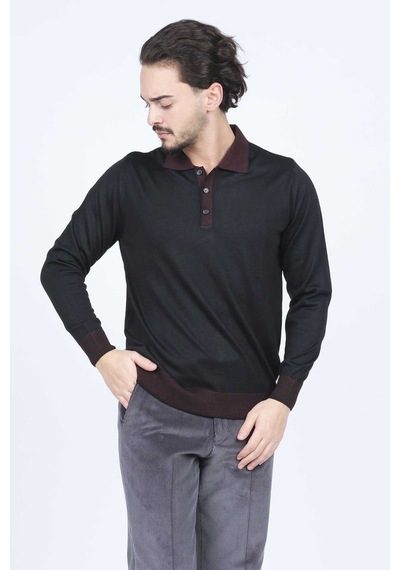Ateş Triko Erkek Polo Yaka Yün Kazak 6091903 Siyah Siyah