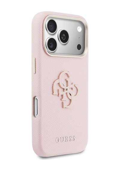 Apple Uyumlu iPhone 17 Pro Max Kılıf Guess Lisanslı 4g Büyük Metal Kamera Çerçeveli Pu Deri Resin Kapak Pembe