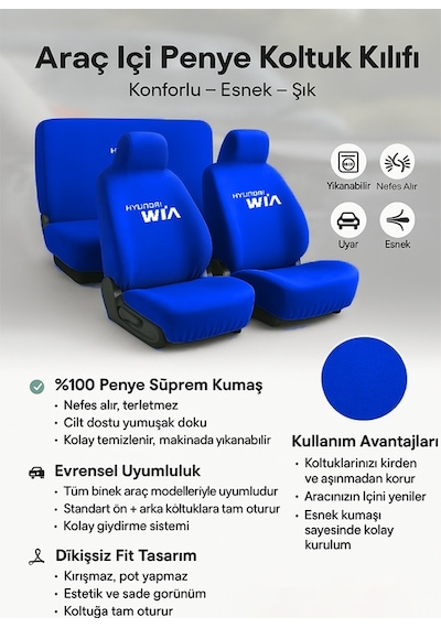 Her Mevsim Rahatlik Sunan Hyundai Elantra İle Uyumlu Oto Koltuk Kılıfı İle Aracınızda Lacivert