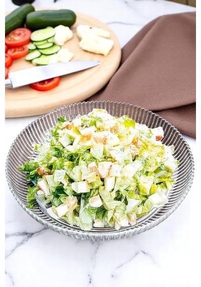 Luna Cam Salata Kasesi 30 Cm 3.5 Litre Kapasiteli Desenli Cam Salata Tabağı Sunum Kasesi Çok Renkli