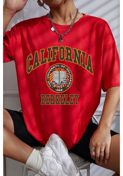 Unisex California Baskılı T-shirt Kırmızı