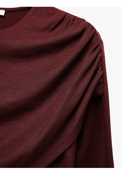Koton Koyun Yünü Karışımlı Slim Fit Uzun Kollu Drapeli Mini Elbise Bordo 7wak80013uk