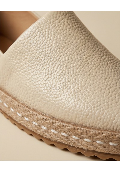 Futsishoes Lucıa Bej Hakiki Deri Dikiş Detaylı Kadın Espadril
