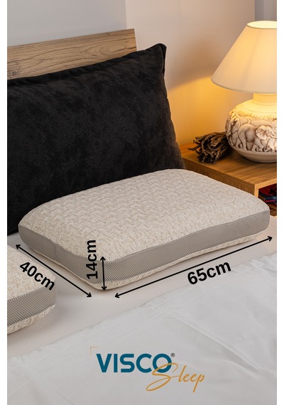 Visco Yastık Doğal Keten Kılıflı Ergonomik Visco Yastık 65 x 40 x 14 CM