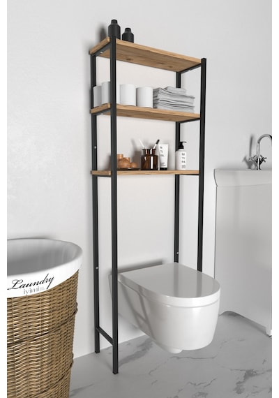 Banyo Wc Arkası Üstü Düzenleyici Raf Organizatör Havluluk Metal Gövde Banyo Rafı Kahverengi