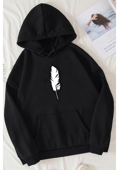 Uyguntarz Unisex Tüy Baskılı Sweatshirt siyah
