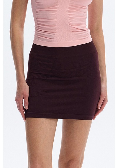 SubTone Çiçek Desenli Mini Etek Burgundy Bordo