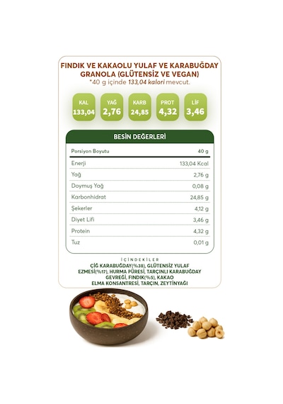 Glutensiz Fabrika Fındık ve Kakaolu Yulaf Karabuğday Granola 300 G