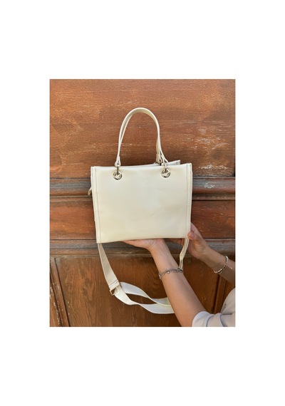 Just Polo Orijinal Kadın Omuz Ve Çapraz Askılı Zincir Detaylı Günlük Veya Özel Kullanıma Uygun Lüks Kol Çantası Shopper 25x20x9 Cm Krem