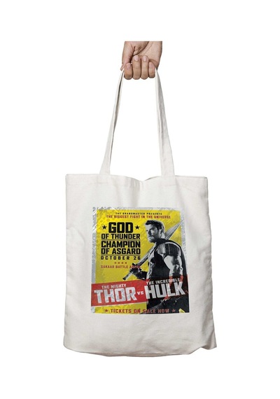 Art Hediye Thor Vs Hulk İki Tarafı Kalıcı Baskılı Yıkanabilir Okul Plaj Omuz Bez Çantası Çok Renkli