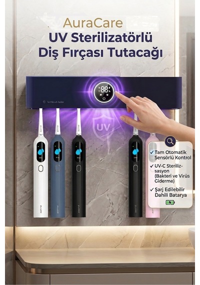 Şarj Edilebilir Diş Fırçası Tutacağı Ve Sensörlü Uv Sterilizatör Philips Led Teknolojisi Mavi - 691785145 Mavi